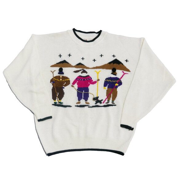 Vintage 1990s Novelty Skiers Sweater, size XL - Picture 1 of 5